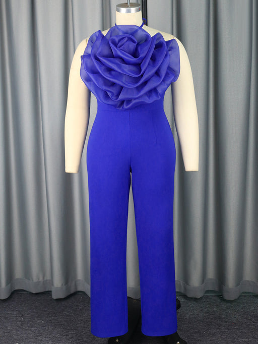 Spring Autumn Sleeveless Tube Top Jumpsuit Mesh Floral Party Dress Jumpsuits-Blue-Fancey Boutique
