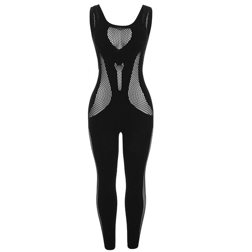 Color-Black-Women Collection for Autumn Sexy Cutout Knitted Crocheted Sleeveless High Waist Tight Jumpsuit-Fancey Boutique
