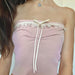 Sweet Girl Pink Bow Lace up Contrast Color Lace Tube Top Gentle Slim Fitting Back Shaping Waffle Top-Fancey Boutique