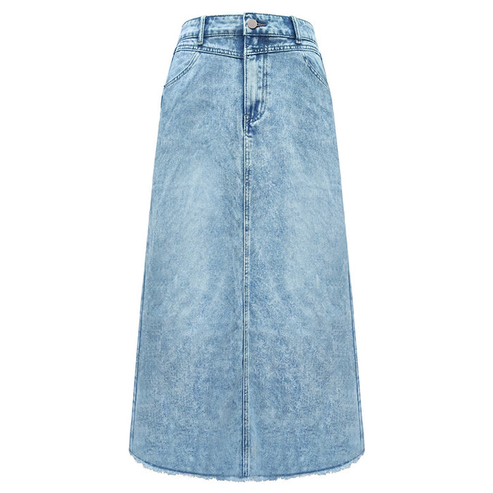 Spring Autumn High Waist All Matching Minimalist A line Skirt Retro Elegant High Sense Denim Skirt-Fancey Boutique