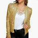 Color-Deep Gold-Spring Women Stand Collar Color Matching Sequ Coat Short Casual Small Coat-Fancey Boutique