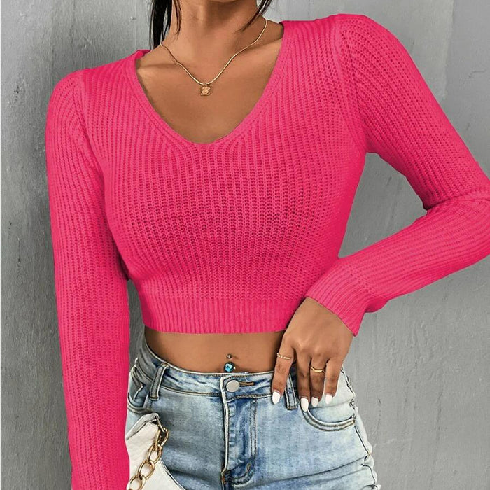 Sweaters Women Clothing Knitted Bottoming Shirt Long Sleeve Short Cropped Pink Sweater Top Women-Fancey Boutique