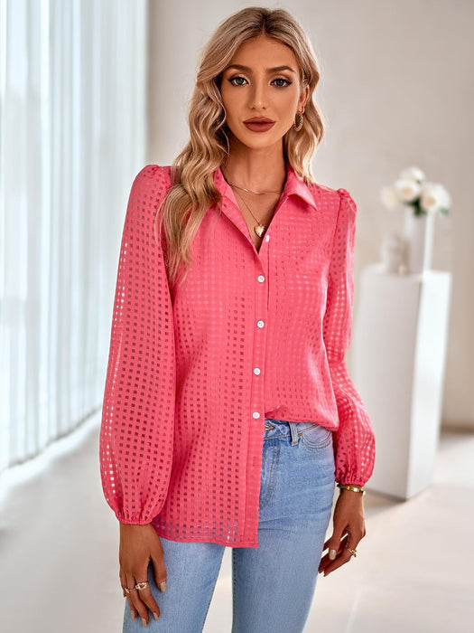 Color-Autumn Winter Casual Women Clothing Single Breasted Collared Plaid Shirt Women-Fancey Boutique