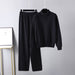 Color-Black-High Collar Suit Autumn Winter Solid Color All Matching Outer Wear Knitted Top Casual Pants Two Piece Set-Fancey Boutique