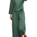 Color-Dark Green-Casual Loose Solid Color Shirt Long Sleeve Trousers Two Piece Set-Fancey Boutique