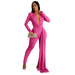 Color-Rose Red-Summer Women Sexy Tight V neck Long Sleeve Jumpsuit Women-Fancey Boutique