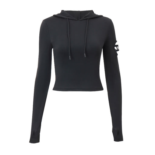 Color-Black-Fall Women Clothing High Collar Casual Comfortable Hooded Sports Long Sleeved Top Women-Fancey Boutique