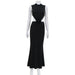 Spring Women Clothes Solid Color Half Collar Sleeveless Elegant Hollow Out Cutout Backless Sexy Red Carpet Dress Women-Black-Fancey Boutique