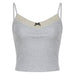 Color-Gray-Stitching Lace Small Sling Women Inner Backless V Neck Vest Simple Slim Bottoming Short Top-Fancey Boutique
