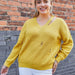 Color-Gold-Plus Size Hollow Out Cutout V Neck Pullover Sweater Long Sleeved Sweater Top For Women-Fancey Boutique