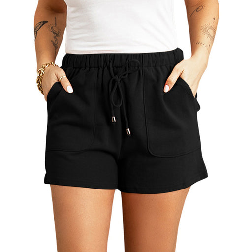 Color-Black-Casual Pants Women Summer Solid Color New High Waist Straight Drawstring Loose Casual Shorts Women-Fancey Boutique