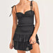 Sweet Lace up Bow Small Tank Top Top Short Sexy Skirt Set-Black-Fancey Boutique