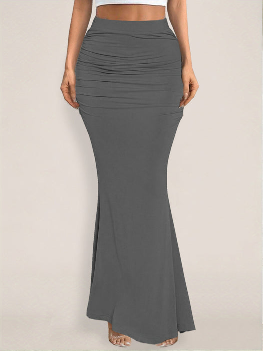 Summer Skirt Sexy Slim Hip Pleated Wide Hem Maxi-Gray-Fancey Boutique