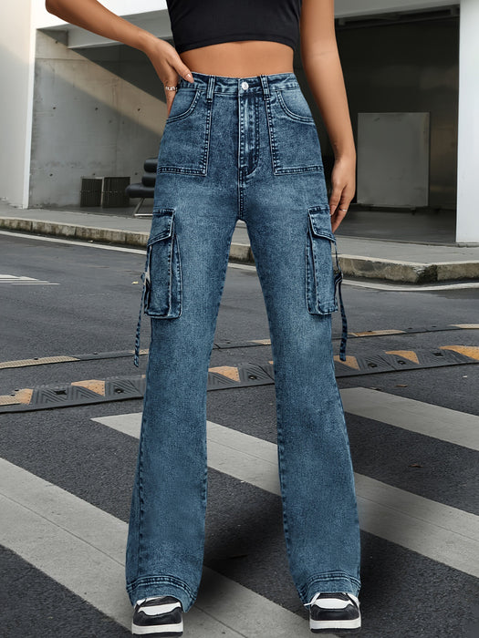 Retro Contrast Color Unique Design Overalls High Waist Slimming Slightly Pull Mop Trousers Women Pants-Blue-Fancey Boutique