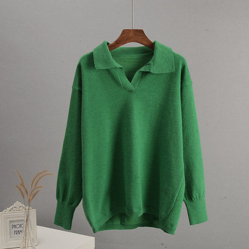 Autumn Winter Polo Collar Knitted Women Sweater Women-Green-Fancey Boutique