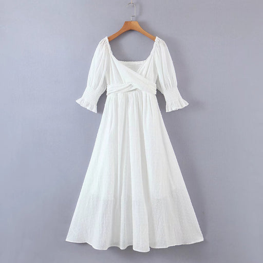 Multi- Large V-neck Sexy Dress Spring Summer Street Women Dress-White-Fancey Boutique