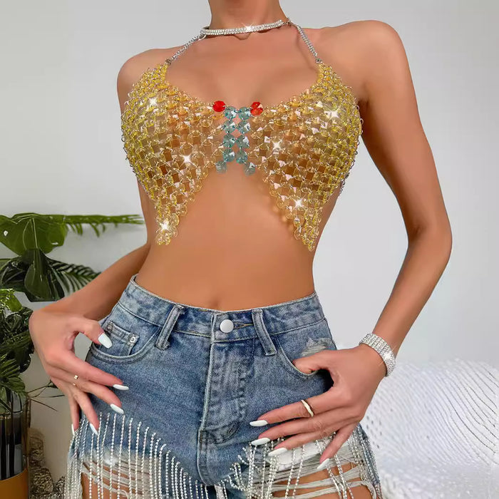 Summer Nightclub Gem Chain Strap Women Tube Top-Tank Top-Yellow-Fancey Boutique