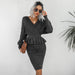 Color-Black-Women Clothing Autumn Winter Casual Ruffled Knitted Sweater Dress Two Piece Set-Fancey Boutique