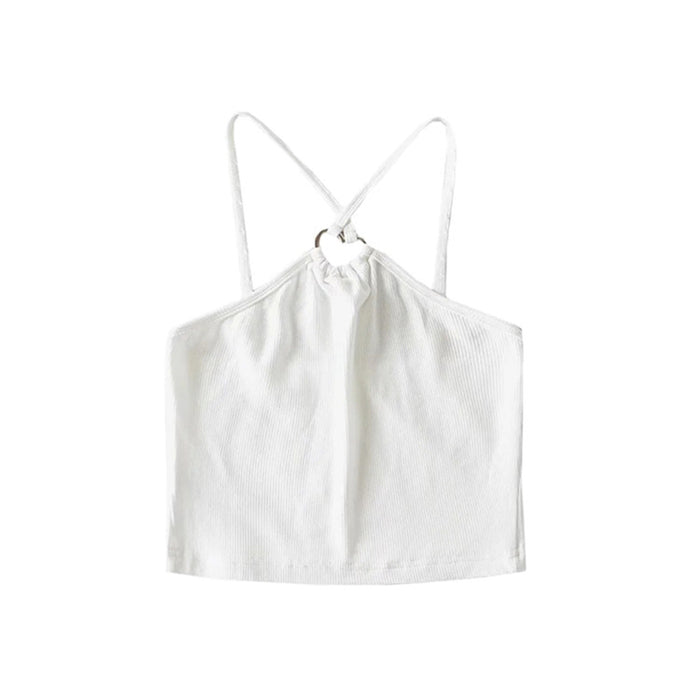 Color-White-Sexy to Cross Chest Hollow Out Cutout Camisole Summer Wear Slim Fit Niche Blogger Cropped Top-Fancey Boutique