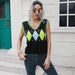 Color-Green-Rhombus V-neck Plaid Vest Sweater Women Vest Outer Wear Inner Wear Autumn Winter Knitwear Sweater-Fancey Boutique