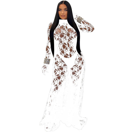 Color-White-Sexy Women Clothing Sexy See through Lace Backless Lace up Jumpsuit-Fancey Boutique