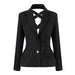Color-Black-Minority Coat for Women Spring Back Cross Hollow Out Cutout Bow Heavy Industry Rhinestone Slim Waist Tight Blazers-Fancey Boutique