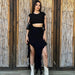 Color-Black-Summer Irregular Asymmetric Design Wooden Ear Sleeveless Round Neck Pullover Two Piece Suit Skirt Women-Fancey Boutique