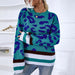 Color-Green-Autumn Winter Round Neck Pullover Sweater Leopard Jacquard Sweater Women-Fancey Boutique