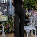 Color-Black-Spring Summer Women Clothing Sexy Deep V Plunge Feather Jumpsuit Casual Trousers-Fancey Boutique