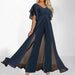Color-Navy Blue-Summer Solid Color Short Sleeve High Waist Jumpsuit Women-Fancey Boutique