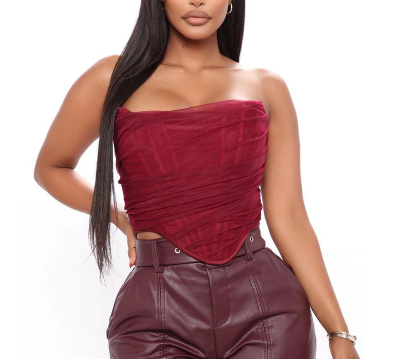 Color-Burgundy-Spring Summer Women Clothing Mesh Bra Vest Women Cropped Small Top Boning Corset Boning Corset Corset-Fancey Boutique