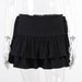 Color-Black-Double Layer Skirt Lace up Waist Skirt Spring Black Sexy Shrink Skirt-Fancey Boutique