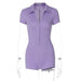 Women Clothing Spring Sports Short Sleeve Collared Button Tight Romper-Purple-Fancey Boutique