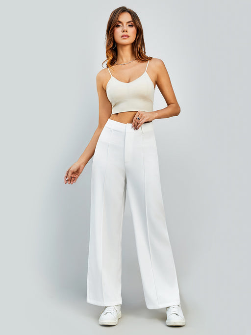 Color-White-Autumn Winter Professional Work Pant Women Casual Straight Leg Wide Leg Pants High Waist Slimming Draping Long Pants-Fancey Boutique