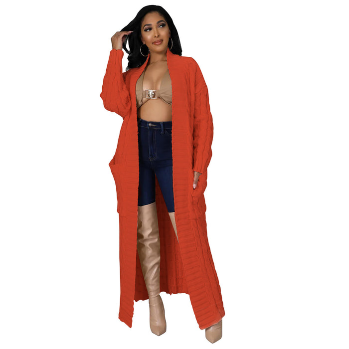 Color-Rusty Red-Autumn Winter Women Clothing Sexy Casual Long Sleeve Long Sweater Coat-Fancey Boutique