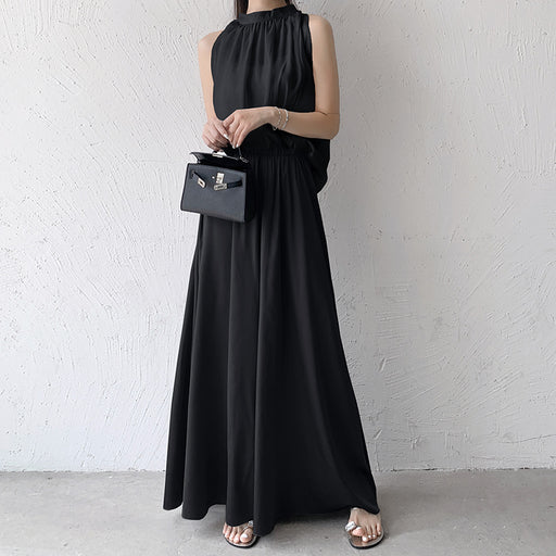 Arrival Summer Skirt Women High Grade Niche Ice Silk Wide Leg Pants Loose Drooping Elastic Waist Large Swing Skirt-Black-Fancey Boutique