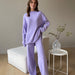 Color-Purple Suit-Autumn Winter Russian Long Sleeve Loose Casual Sweater Knitted Top Trousers Set-Fancey Boutique