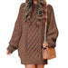 Color-Dark Brown-Round Neck Long Sleeve Twisted Knitted Thick Needle Pullover Mid Length Sweater Women Dress-Fancey Boutique