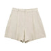Color-Beige Shorts-Women Linen Blended Vest Casual Shorts Suit-Fancey Boutique