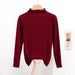 Color-Burgundy-Women Half Turtleneck Slimming Stretch Sweater Spring Autumn Western Slim Fit Long Sleeve Bottoming Sweater Wooden Ear-Fancey Boutique