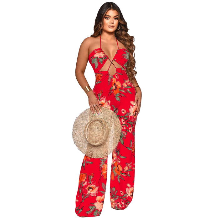 Color-Red-Women Clothing Spring Summer Beach Vacation Lace-up Sexy Hollow Out Cutout Jumpsuit-Fancey Boutique