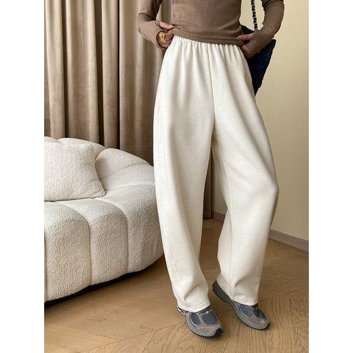 Color-Ivory-Cutting Machete Version Thick Fleece Wide Leg Casual Sports Pants-Fancey Boutique