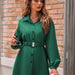 Color-blackish green-Casual Autumn Winter Women Clothing Solid Color Shirt Collar Single Breasted Belt Shacket Women-Fancey Boutique