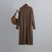 Color-Dark Brown-Heaps Collar Twist Woolen Women Autumn Winter Thick Loose Mid Length Over The Knee Knitted Dress-Fancey Boutique