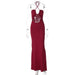 Women Clothing Summer Sexy Chest Hollow Out Cutout out Tied Dress-Burgundy-Fancey Boutique