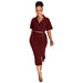 Color-Burgundy-Polo Collar Summer Small Suit Short Sleeve Suit Split Skirt Office Women Two-Piece Suit-Fancey Boutique