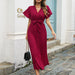 Color-Burgundy-Popular Women Clothing Spring Summer Casual Ruffle Sleeve Lace-up Large Pleated Chiffon Dress-Fancey Boutique