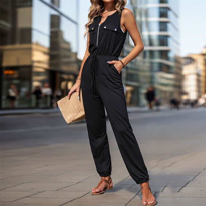 Summer Women Black Sleeveless Long Jumpsuit-Fancey Boutique