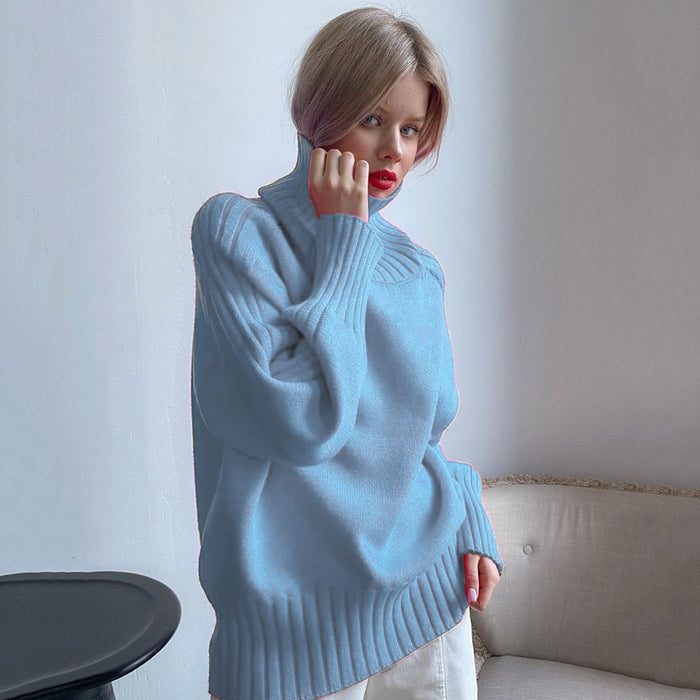 Women Clothing Solid Color Top Simple Classic Sweater-skyblue-Fancey Boutique