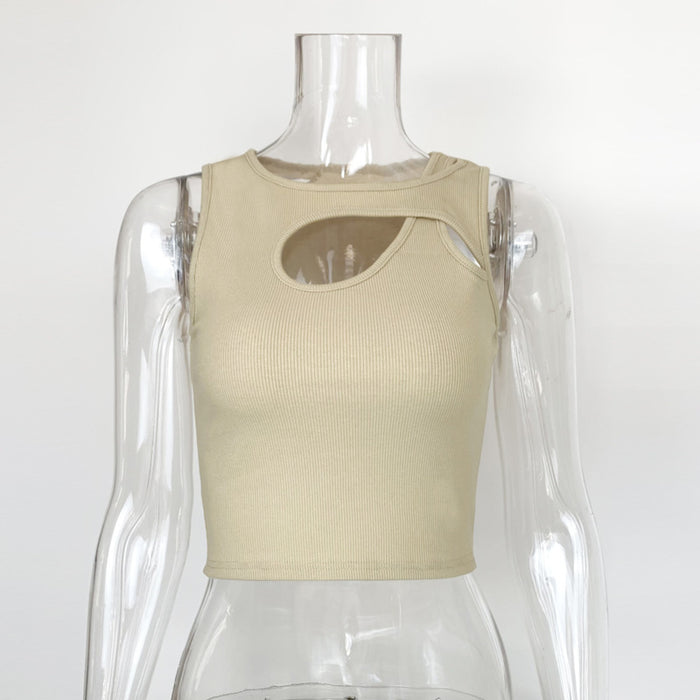 Color-Apricot-Summer Women Clothing Chest Hollow Out Cutout Sexy Slim Fit Short Vest-Fancey Boutique
